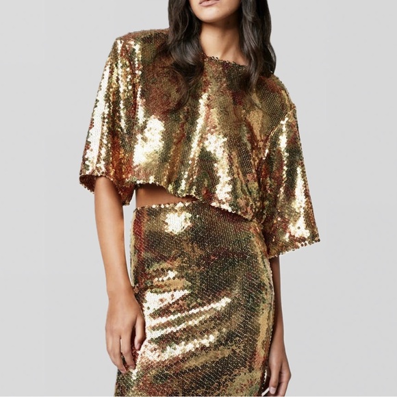 Smythe Sequin Crop Top - Gold Floral